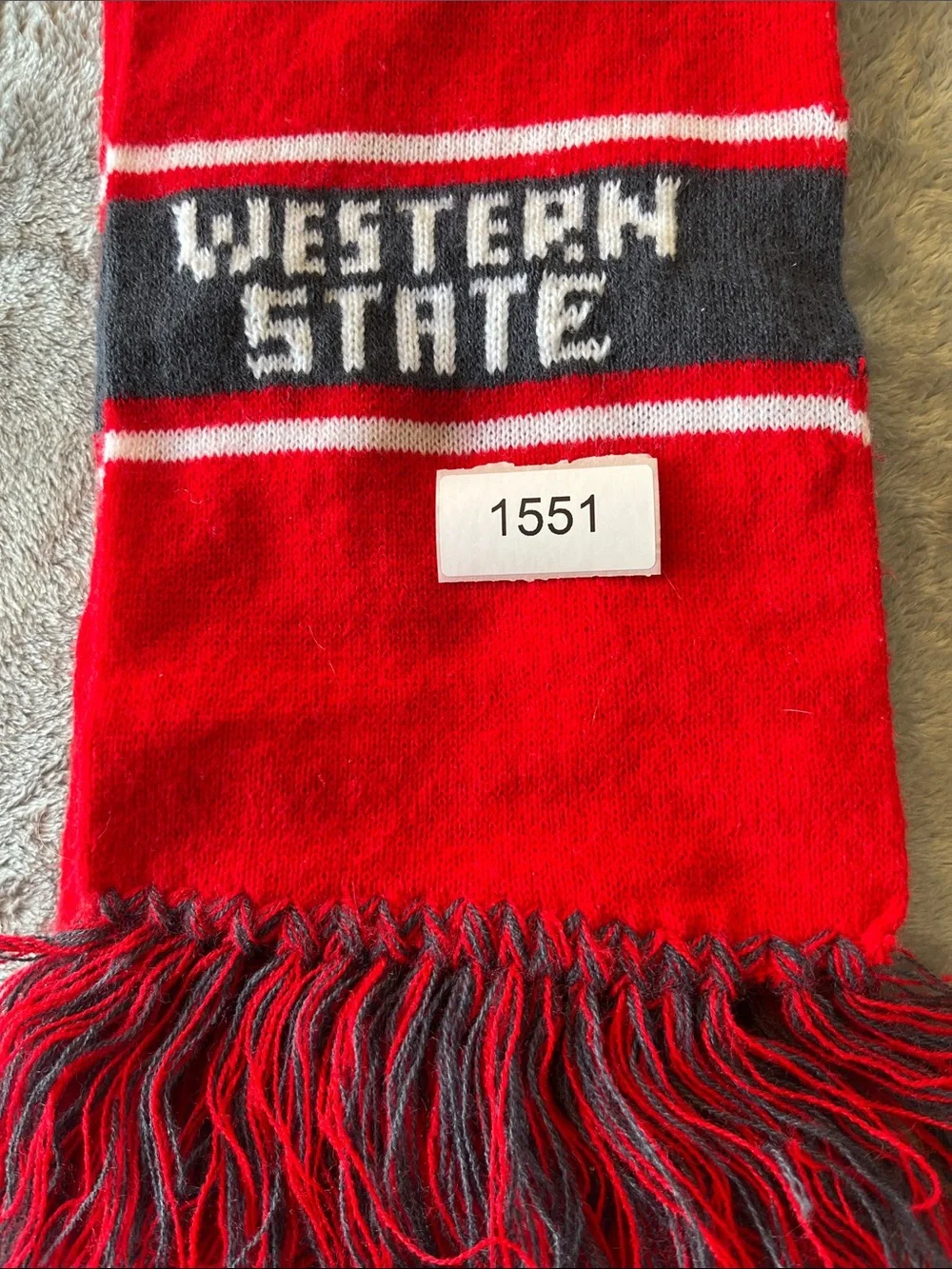 Western State Red Black‎ Knit Scarf with Fringe